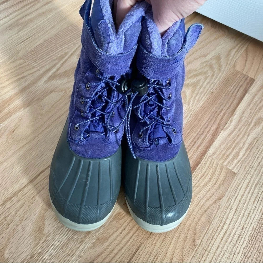 Lands End Purple Leather Snow Boots Sz 6 Girls Youth Winter Rain Faux Fur Lined